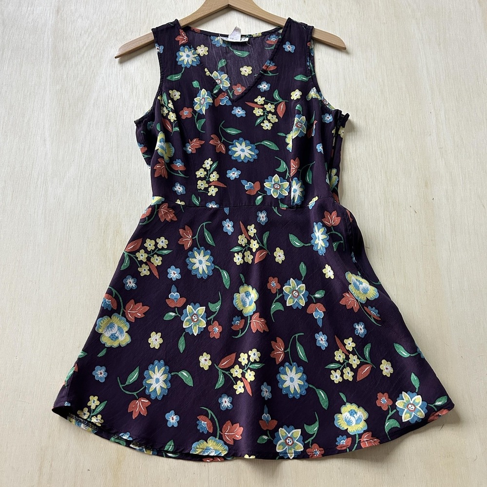 Vintage R-wear Dress Womens 9 Purple Floral Sleeveless V Neck Sundress Short